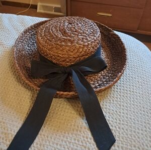 Helen Kaminski Brown Raffia Hat with Black Bow